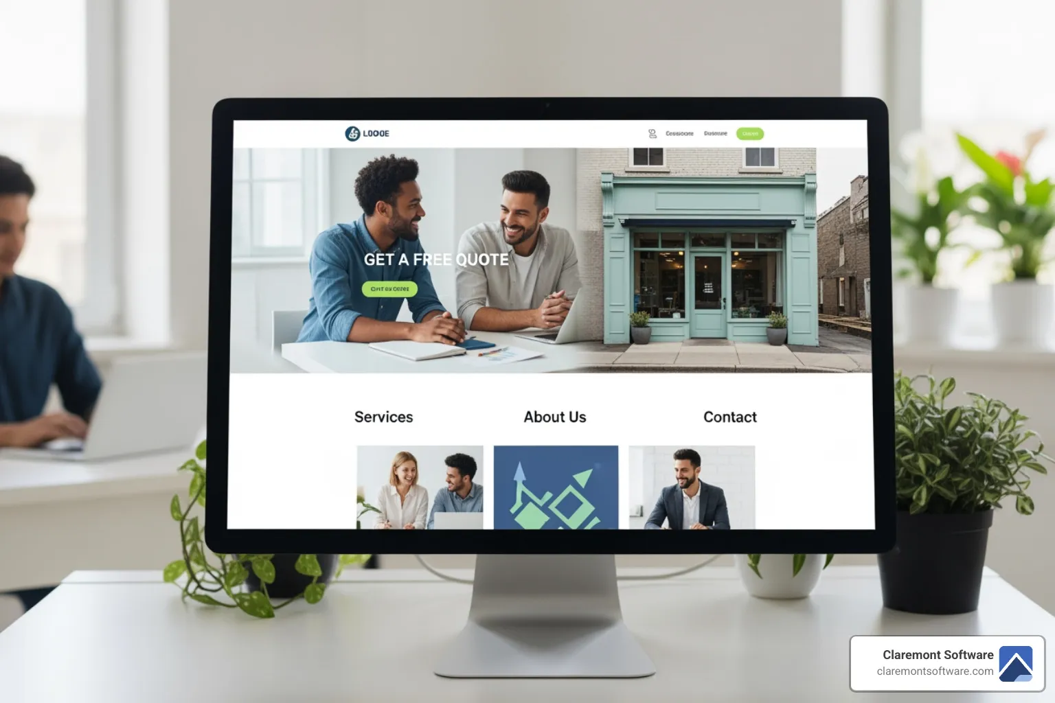 website with callouts to key design elements like navigation, CTA, and hero image - small business web page design