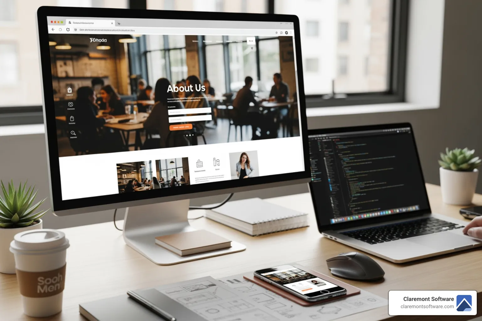 A website displayed across a desktop, tablet, and smartphone screen. - Startup website development