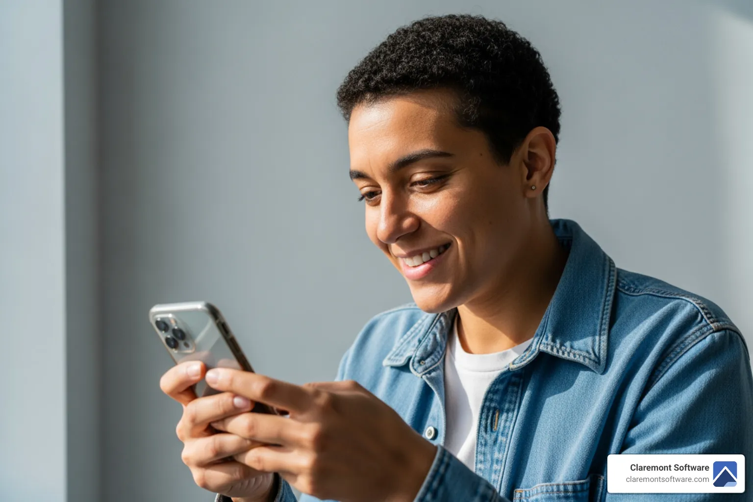 A user happily interacting with a mobile website. - Startup website development