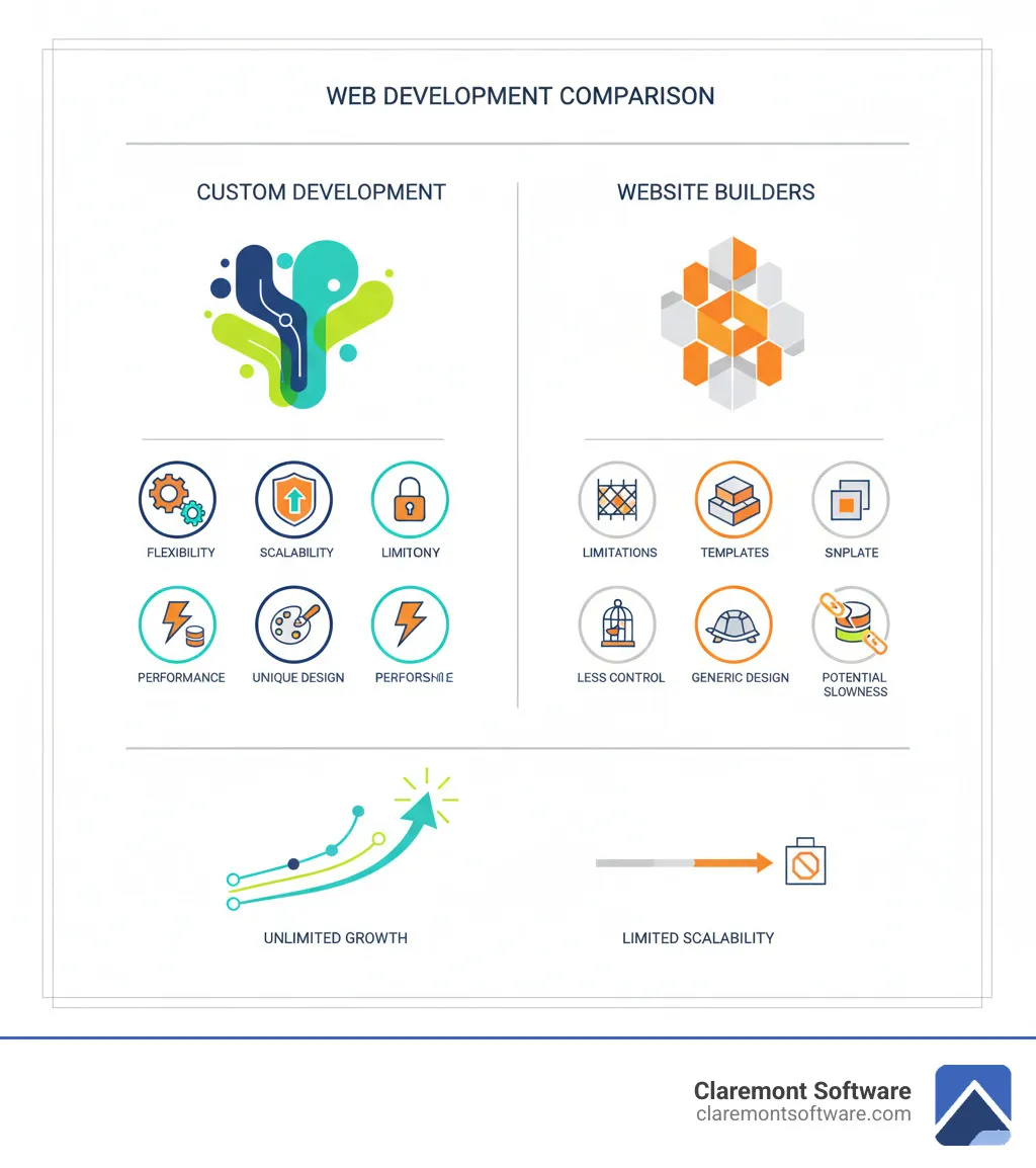 Comparison table of custom web development vs website builders - custom web development infographic 