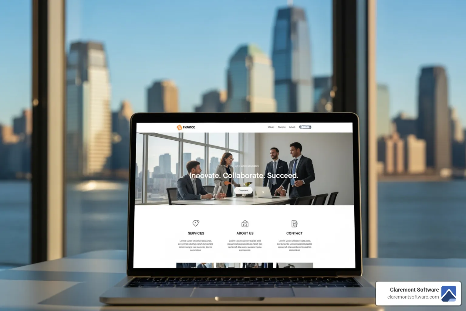 professional website design on laptop with Illinois skyline - professional website design & development company in Illinois